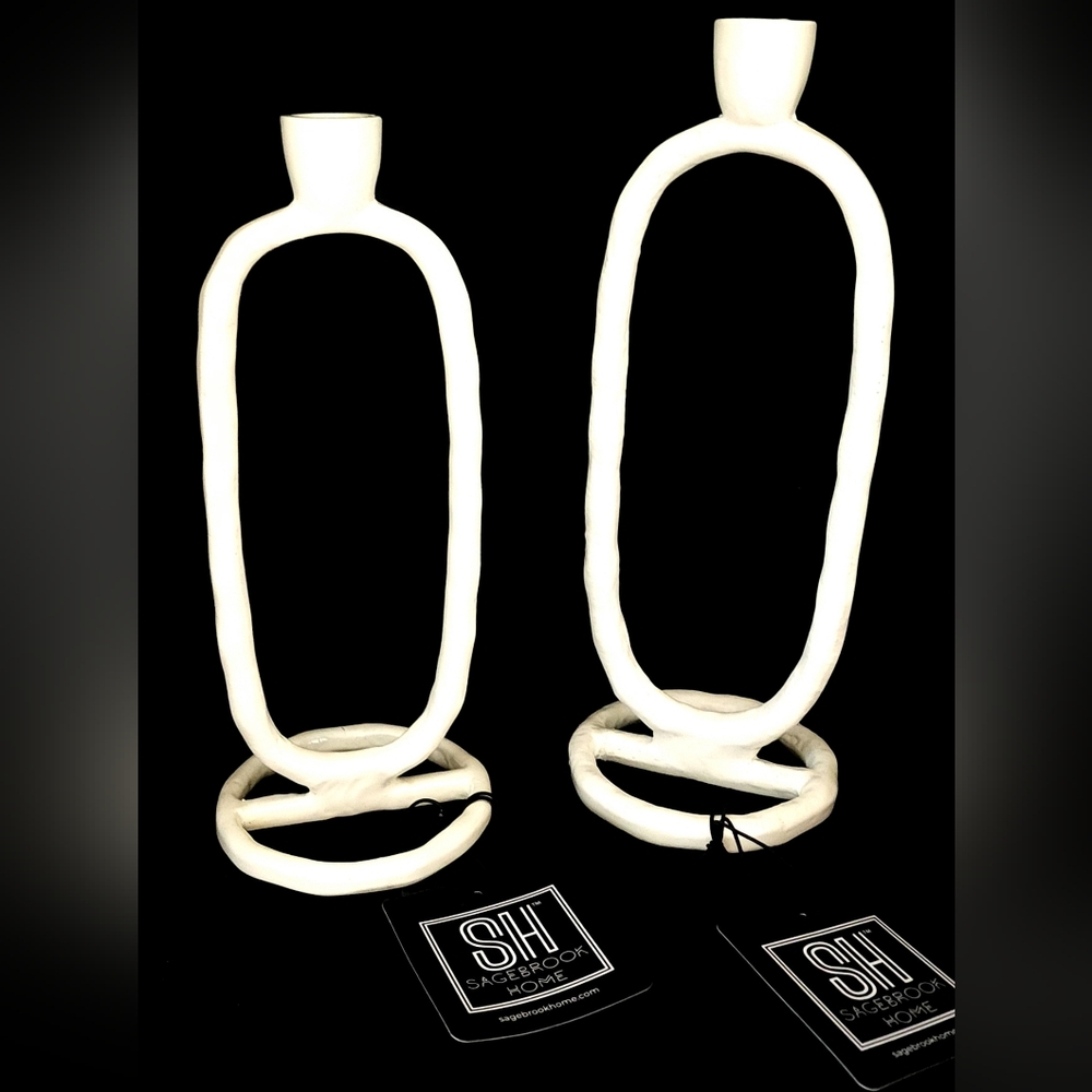 Sagebrook Home Open Oval Taper Candle Holder‎ White Metal New With Tags